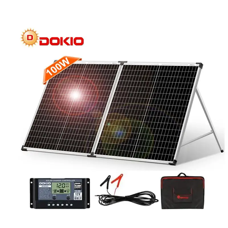 DOKIO EU US  STOCK Camping Solar Panel  100W Outdoor Portable  Foldable Solar  Power Station For RV/Boat/Tent