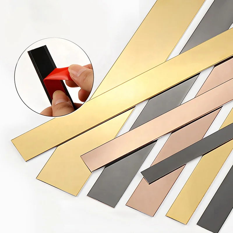 10mm Flat Metal Strip Stickers Stainless Steel Metal Mirror Adhesive Backed Strips For Background Wall Frame Decoration