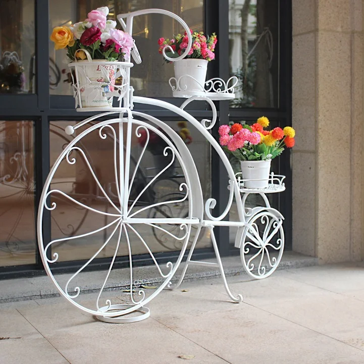 Amina Craft White Metal iron Flower bicycle pot stand For Wedding Decoration