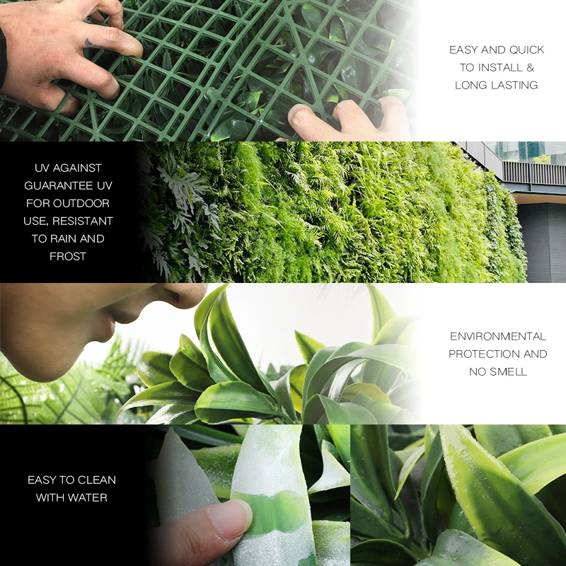 Artificial plastic creeper boxwood hedge moss grass indoor plant vertical panels leaves green wall system for decoration plant