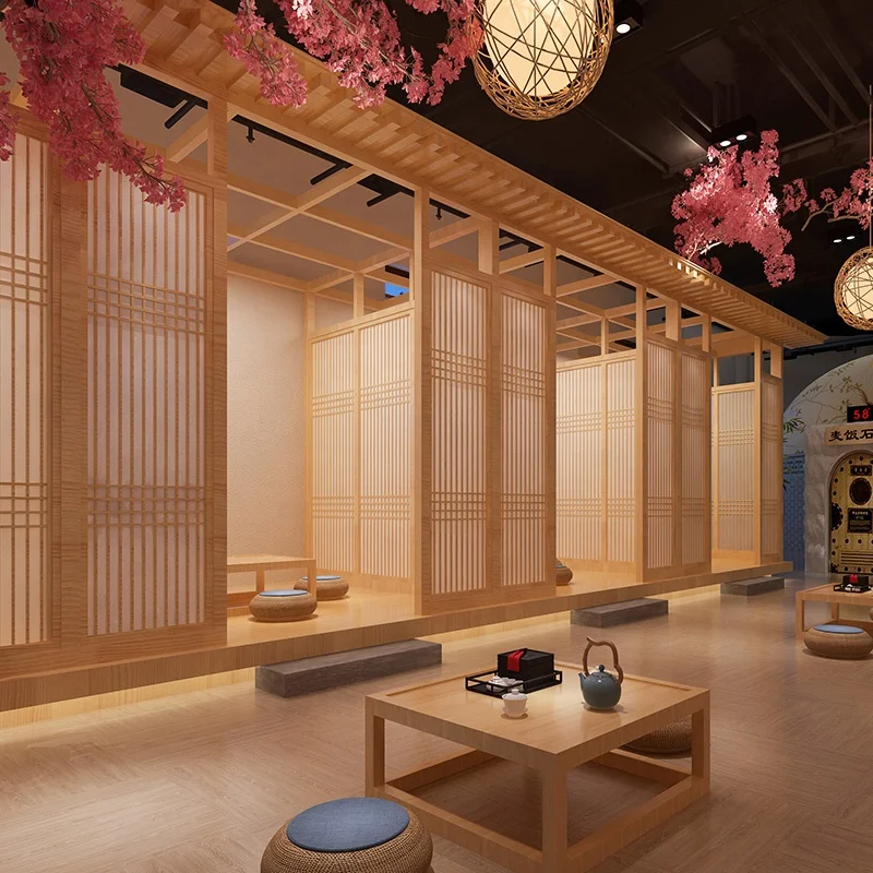 Customization Japanese indoor solid wood lattice partition restaurant sliding door