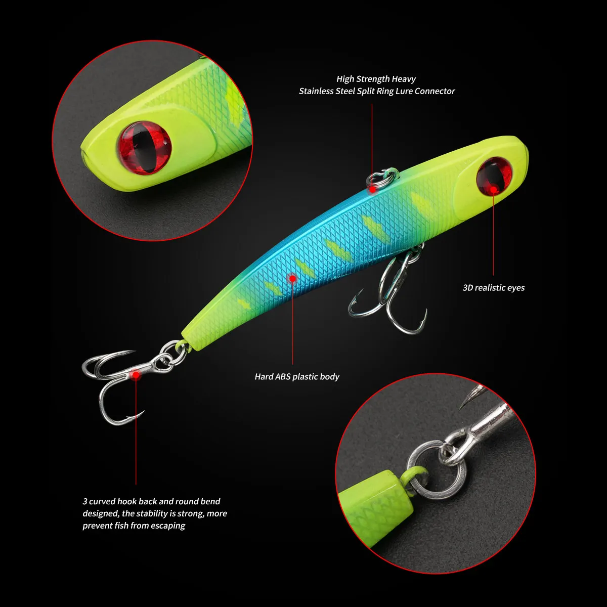 JOHNCOO 7cm 9.5cm 11.5cm Vibration Sinking Vibrator rattle Hard Artificial Vibe 13g-34g Noisy Sinking VIB Fishing Lure
