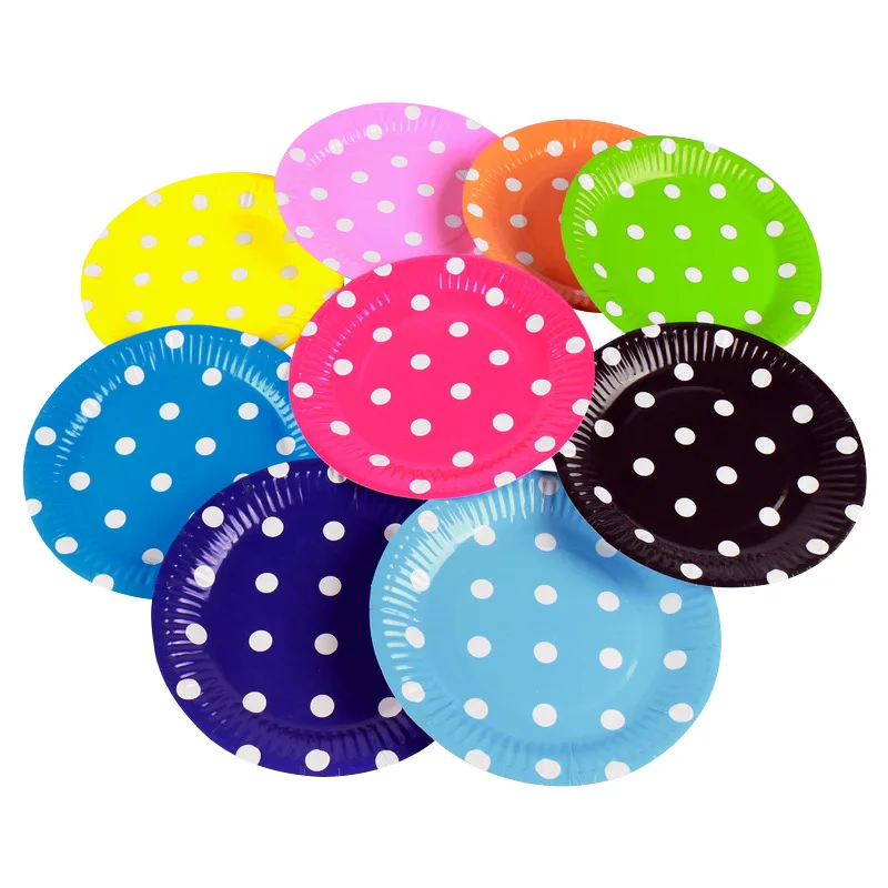 Birthday Party Dots Polka Dots Colored Paper Tray Disposable 7-inch 9-inch Barbecue Paper Tray DIY Paper Tray