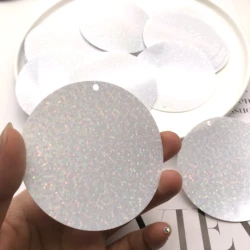 Wholesale PVC Round Loose Laser White Large Sequins Paillette 60mm For Garment Accessories