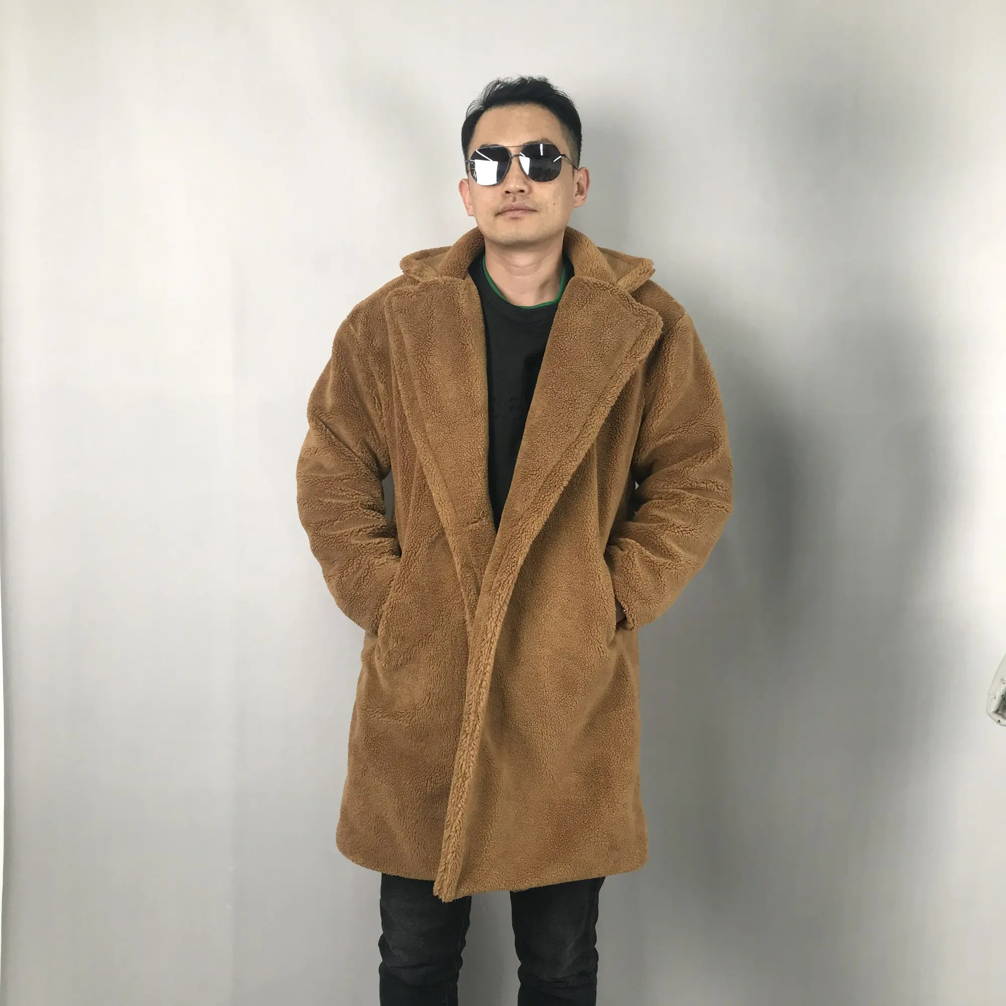 Custom oversized Alpaca Wool Coat fleece lapel Winter Fur Jacket Genuine Teddy long Coats men