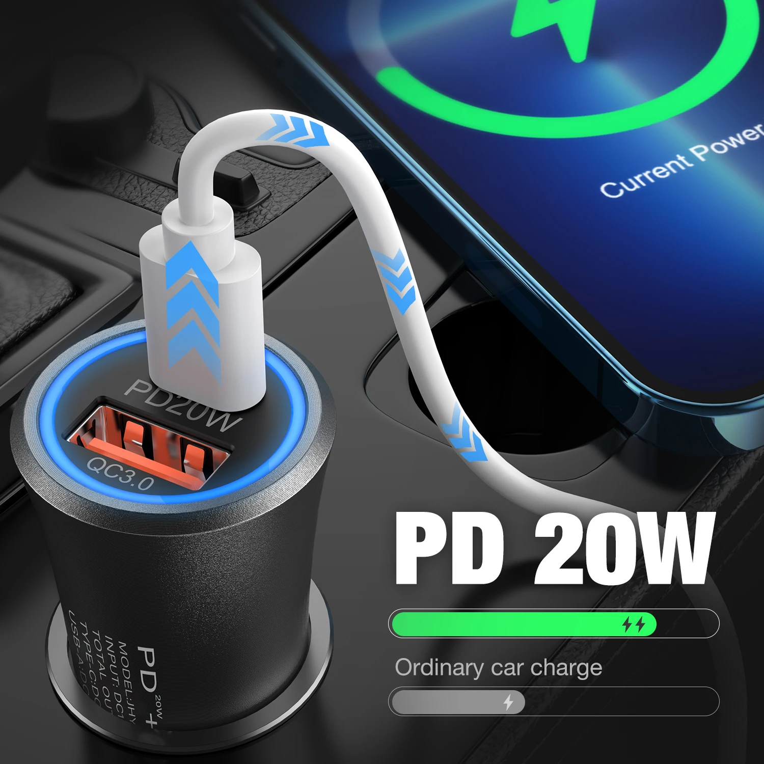 3D UV 42.5W Car Charger USB Type C Fast Charger QC 4.0 3.0 PD Quick Charging for iPhone 14 13 Max Mobile Phone Charger