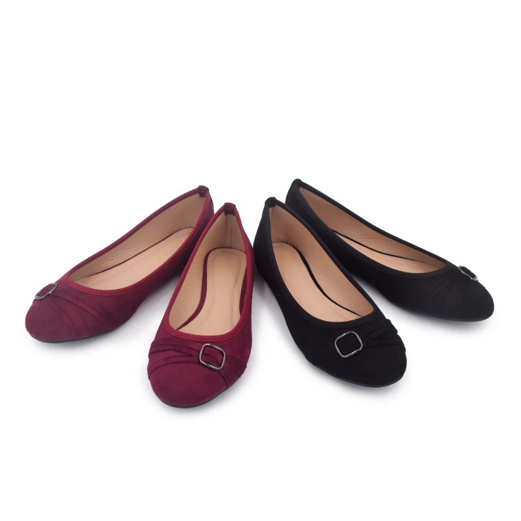 Professional manufacturer breathable women ballerina flat shoes metal buckle ladies casual doll shoes ballet flats