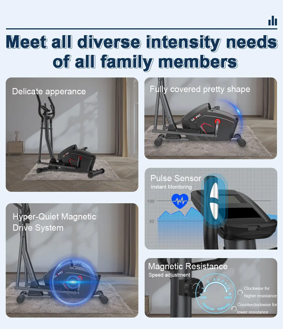 OEM/ODM Home Fitness Equipment Commercial Indoor Silent Magnetic Adjustable Resistance Elliptical Walking Machine