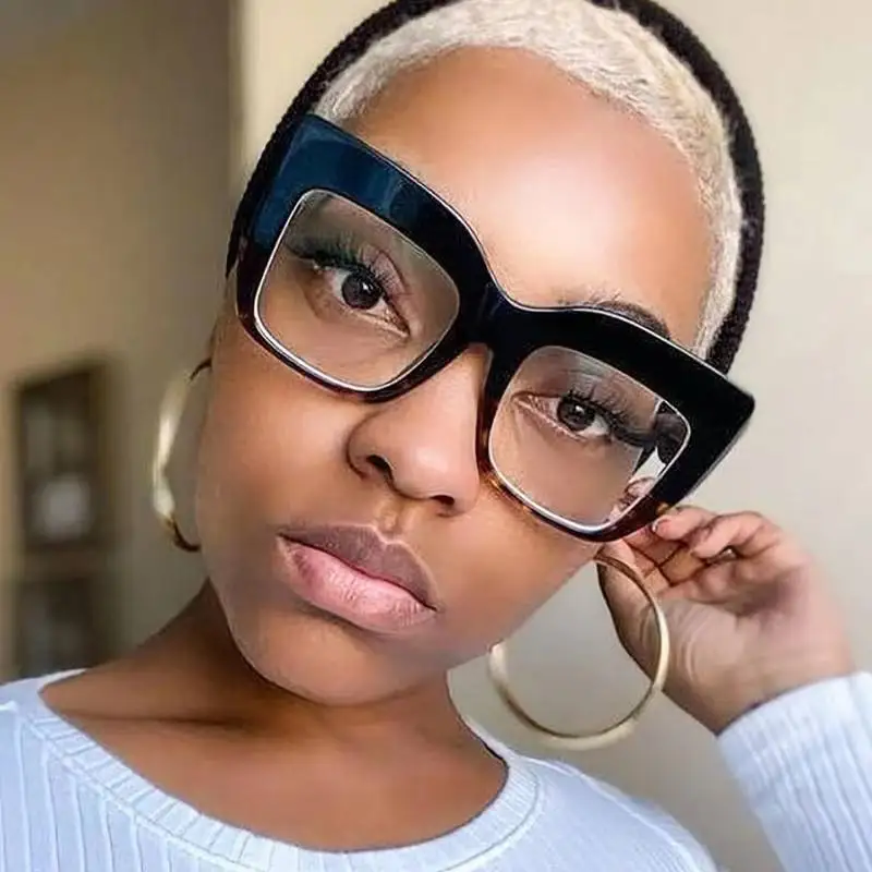 Lmamba 204 Fashion Large Frame Anti-Blue Light Plastic Glasses Square Frame Cat Eye Custom Prescription Eye Glasses Women