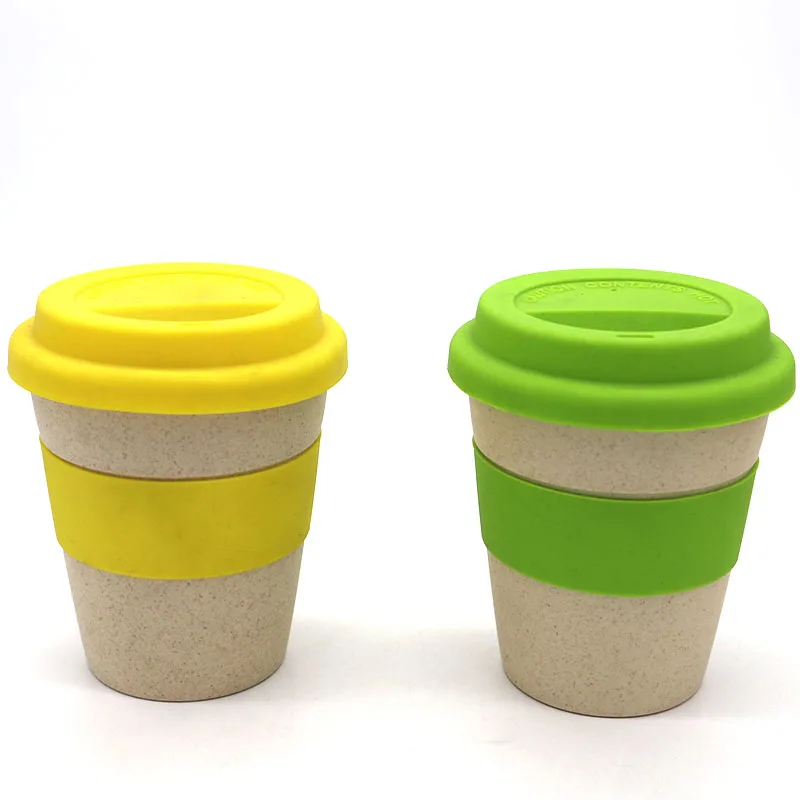 350ml Wheat Straw Cellulose Made Leak Proof Plastic Mini Coffee Mug with lid