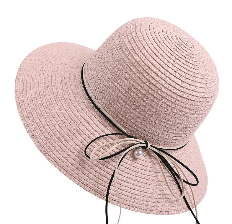 Women Broad Brim Beach Hat Bowknot Summer Sun Hat Foldable Straw Hat