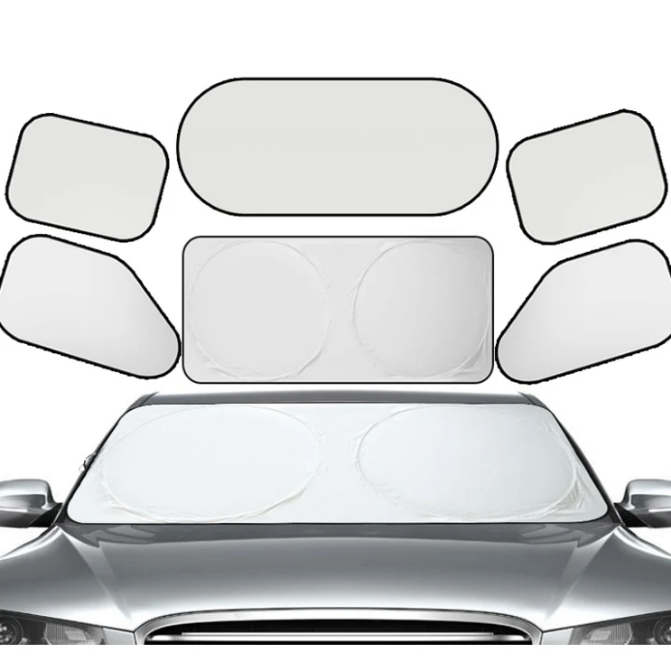 Car Sunshade Front and Rear Windshield Window Sunscreen Heat Insulation Silver 6 in 1Umbrella of Summer Car Accessories Products