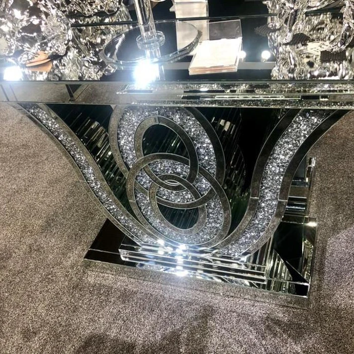 
Luxury sparkling crushed diamond mirrored console table with wall mirror 