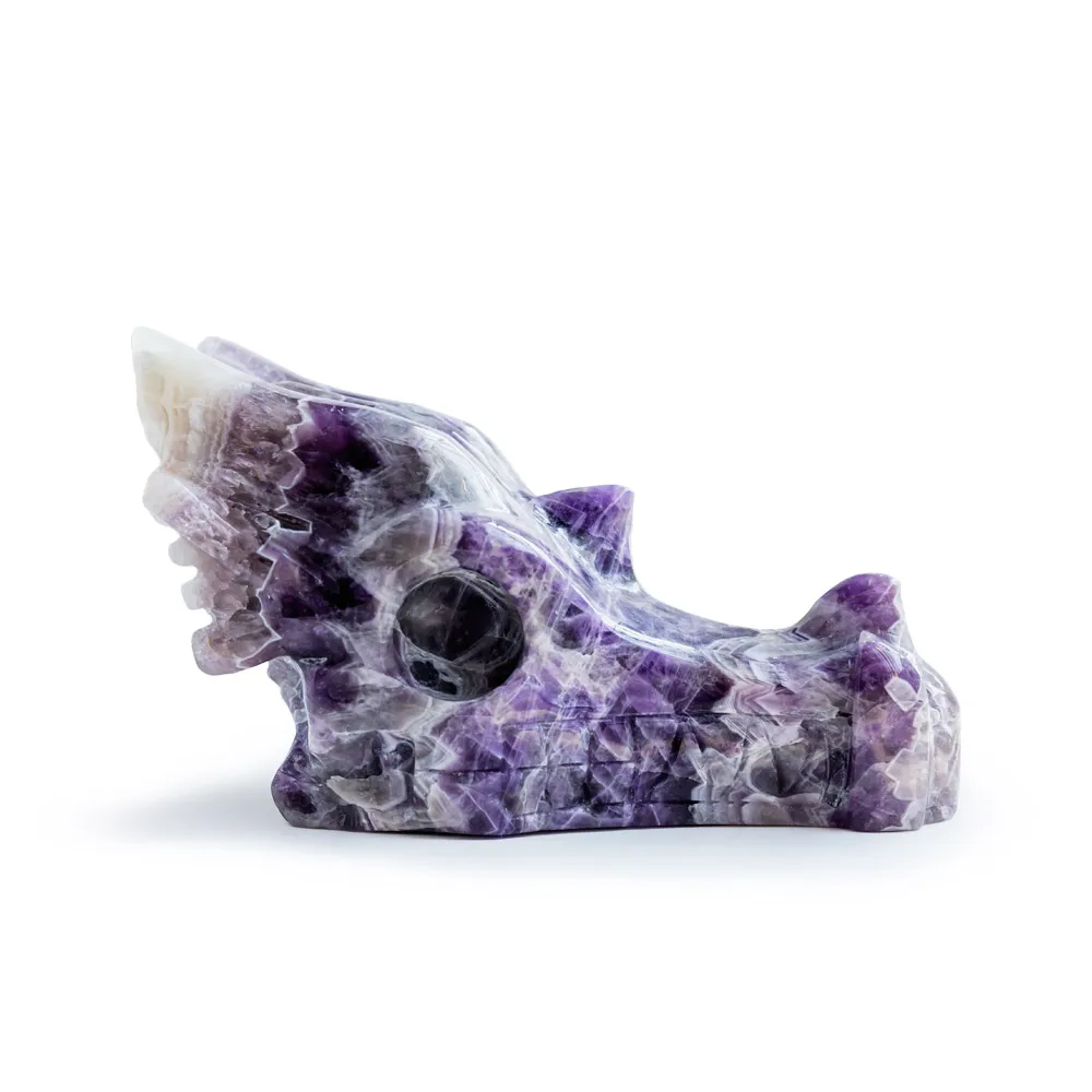 Natural Dream Amethyst Crystal Dragon Head Skulls Hand Carving Crystal Crafts Healing Stones