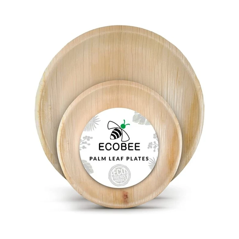 Biodegradable Eco friendly disposable natural compostable 7 10inch 25pcs round or squrare  areca  palm leaf plates set for party