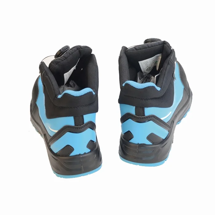Fashionable Blue Microfiber Upper Safety Work Shoes Anti Smashing Rotary Buckle High Top Construction Safety Boots