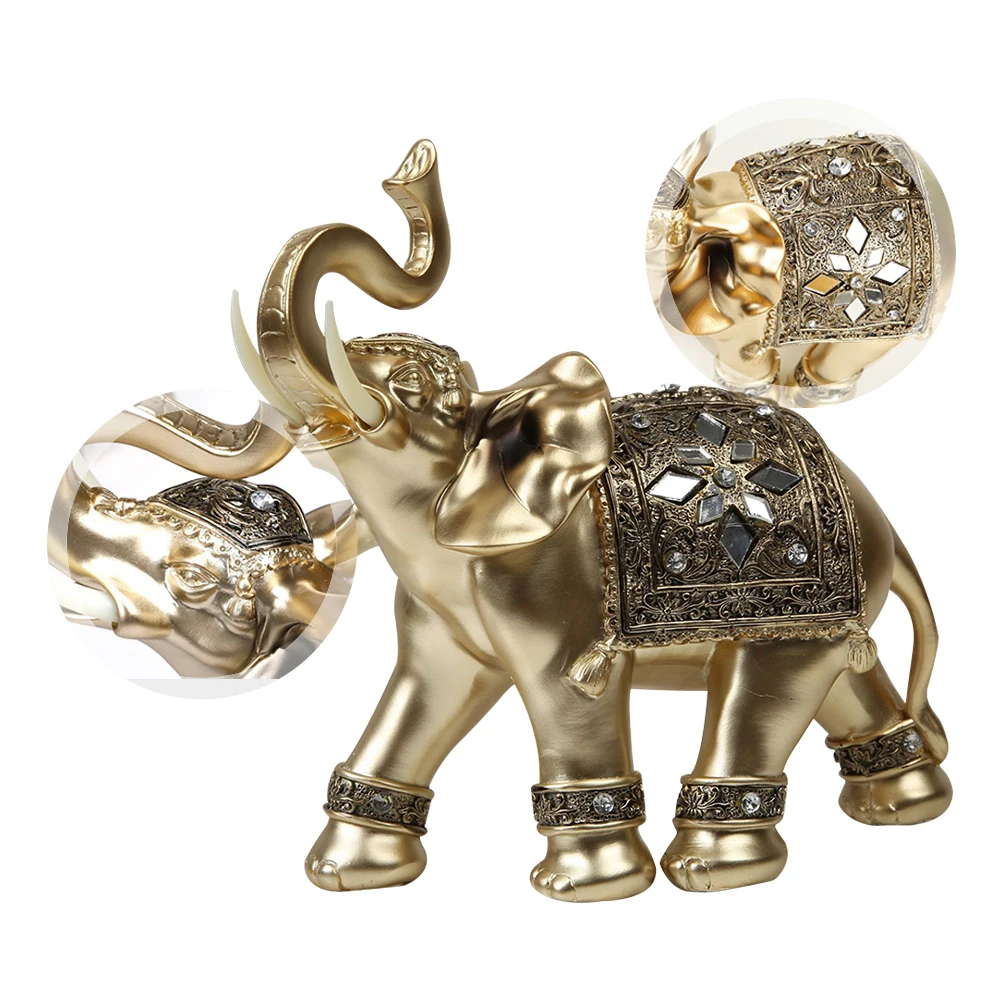 
Thai Feng Shui Elephant Resin Craft Gold Lucky Elephant Ornament Office Living Room Home Decoration 