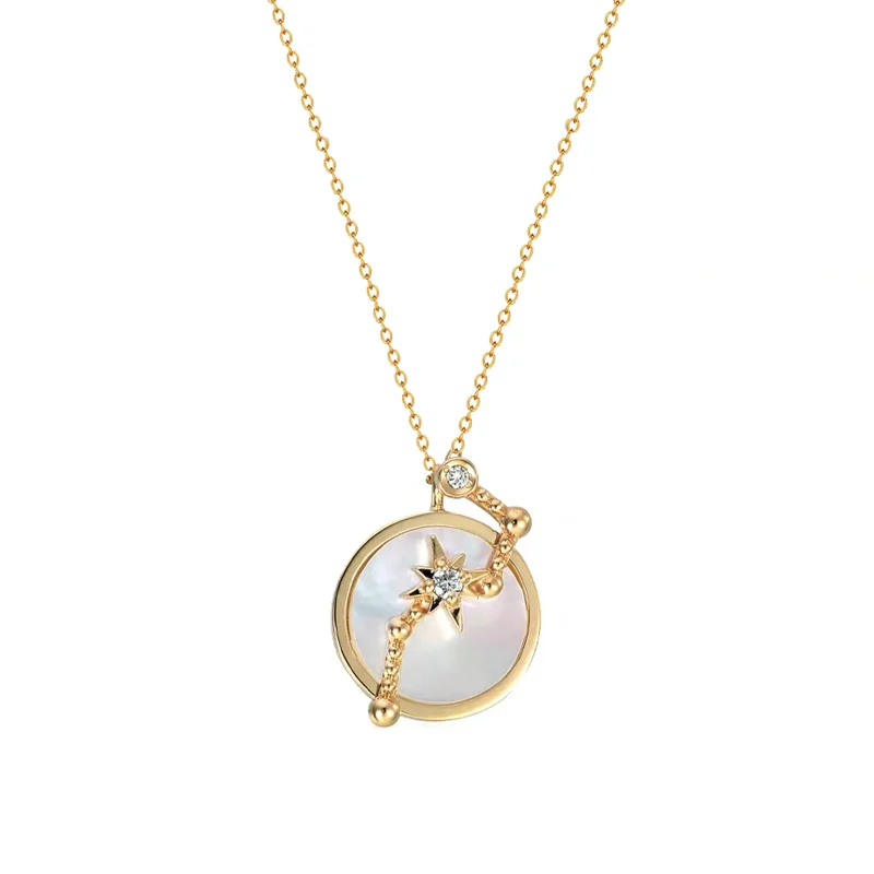 Mother of Pearl Coin Dipper 925 Silver Necklace