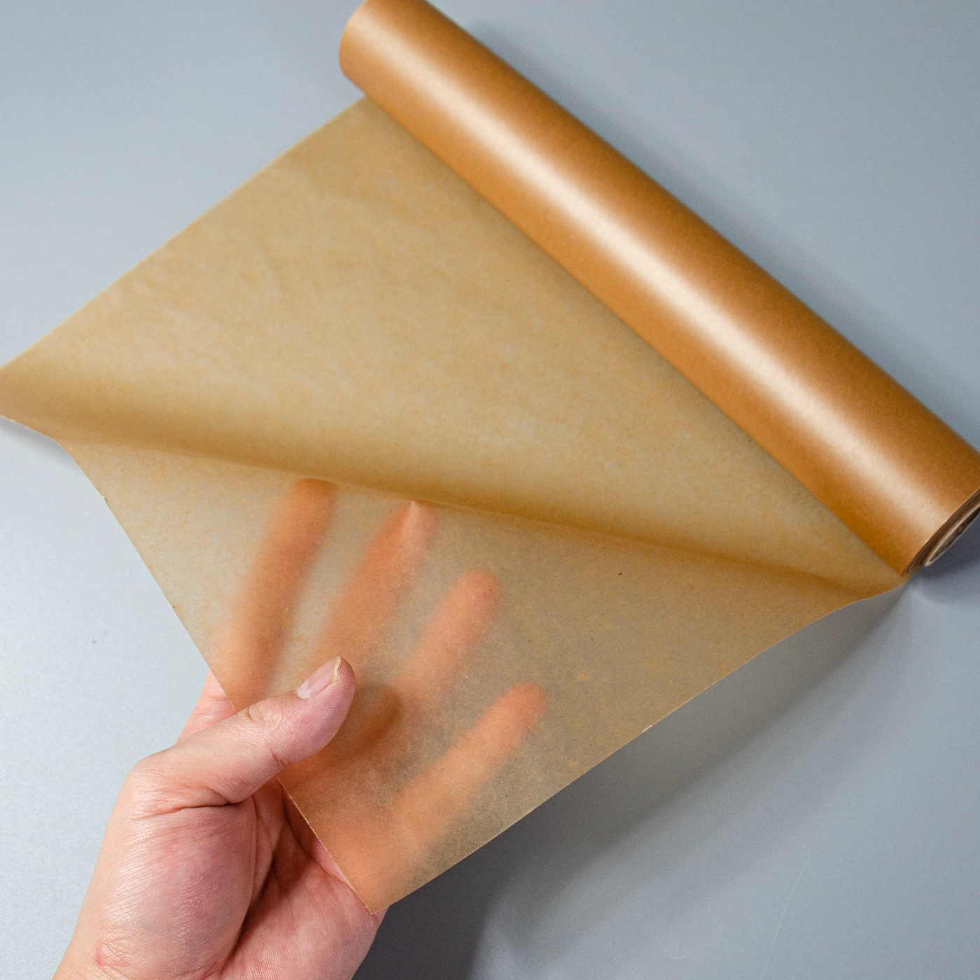 Custom 38cmx50m nonstick antigrease parchment baking unbleached brown kraft food wrapping dry waxed paper roll