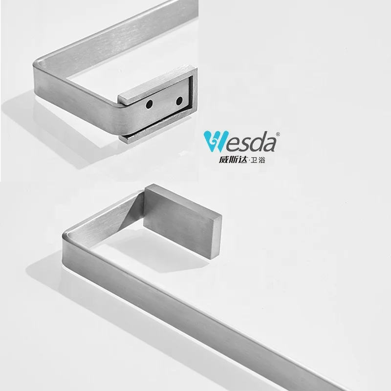 WESDA Luxury Modern Design Stainless Steel Single Towel Holder Bar Bathroom Wall Mounted Square Towel Rail
