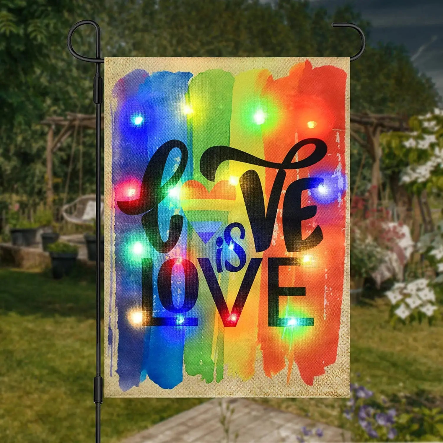 12*18inch Double Sided Small polyesterled lighted garden flag banner solar Gay led lighted  Pride Rainbow garden flags