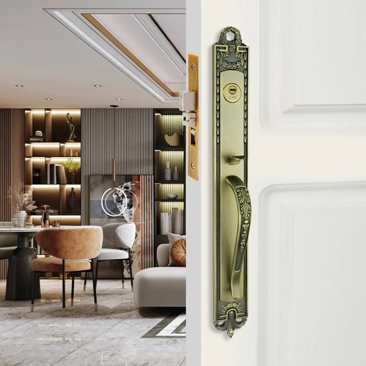 European style bronze brass sliding zinc alloy antique thumb turn double sided door handle lock door handle for villa