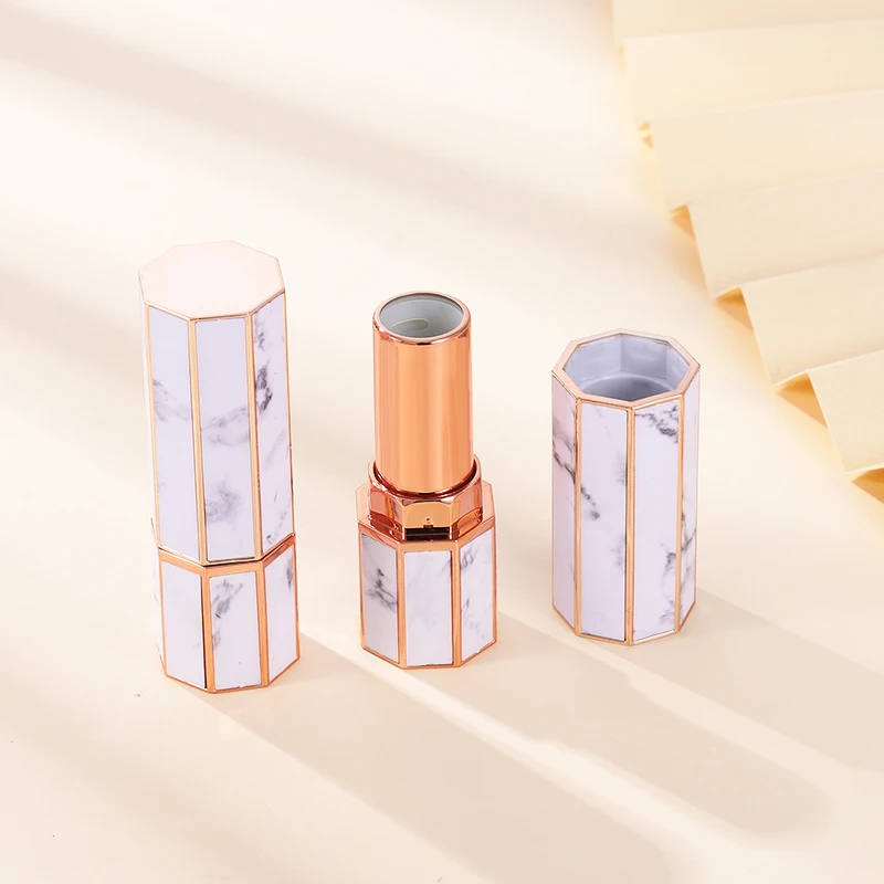 KH040 Octagon ABS cosmetic tube fancy lipsticks marble lip gloss containers tubes packaging