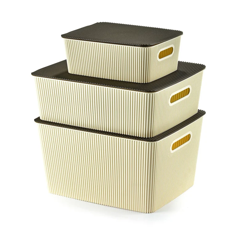 Rectangular Storage Basket with Lid for Organizing Bedroom, Bathroom, Laundry Room