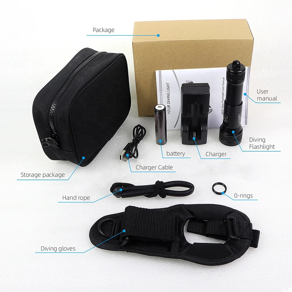 Professional Rechargeable Waterproof LED Diving Light Products Strong Flashlights Swimming Diving Light