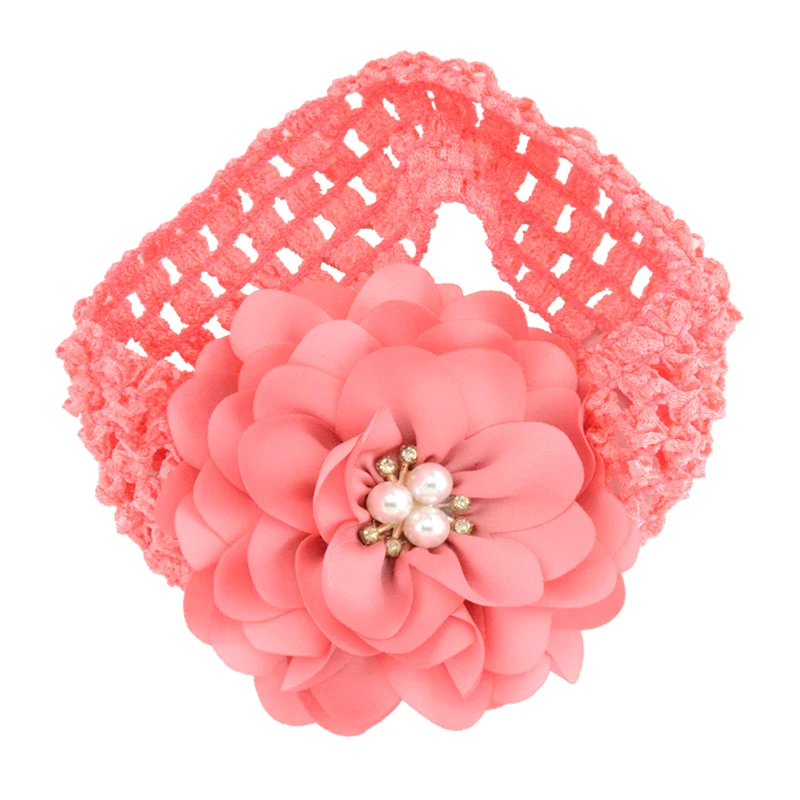 Knitted Hair Band Handmade Boutique Pearl Flower Knitted Hairband for Children Headwear Hair Accessories