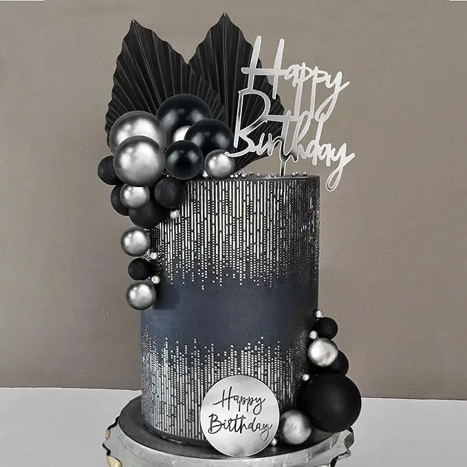 Acrylic Happy Birthday Cake Black Gold Blue Disco Decorated Spherical Cake for Baby Kids and Adults Party Supplies