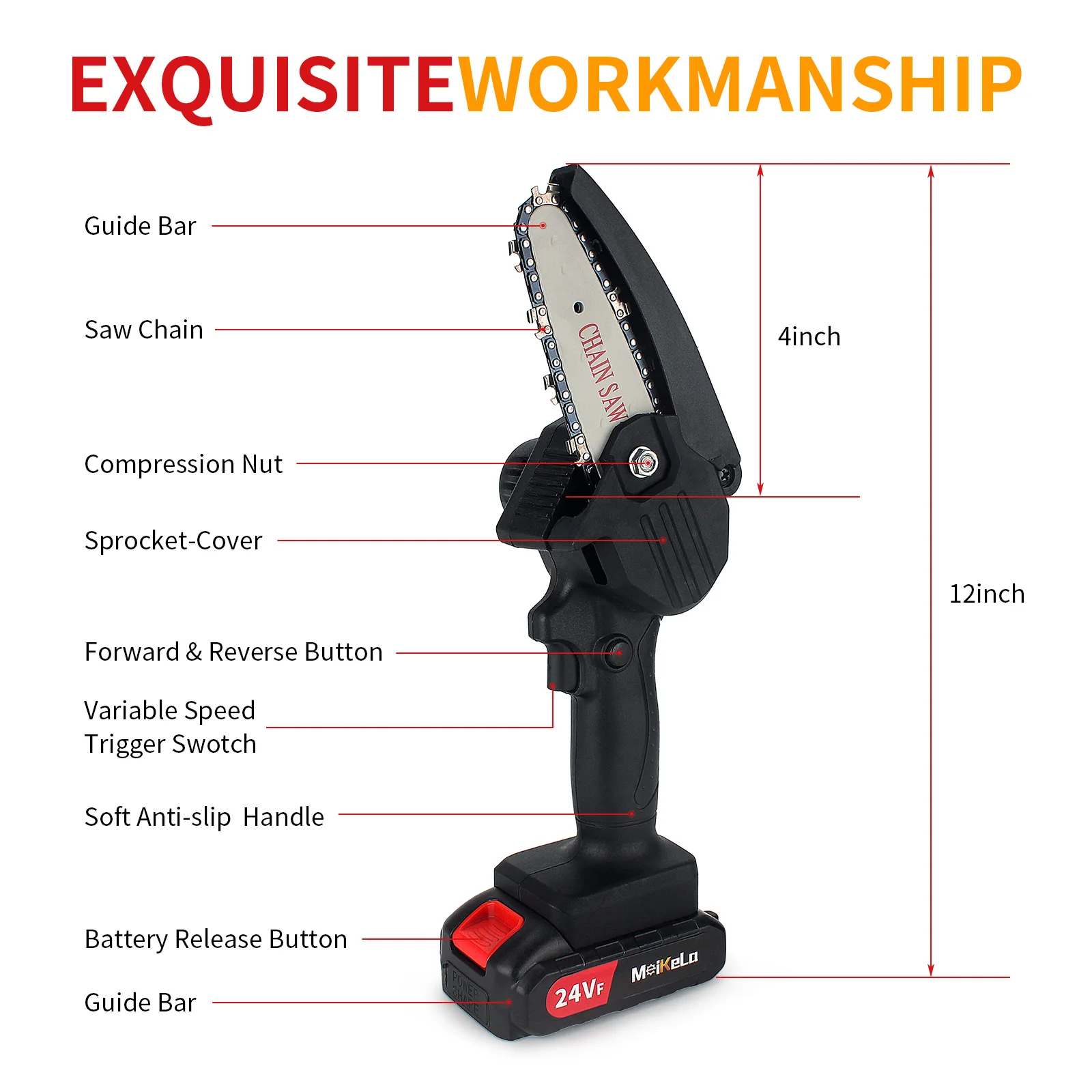 MeiKeLa 4 Inch Lithium Battery Powered Cordless Chainsaw Portable Electric Hand Pole Mini Chain Saw For Branches