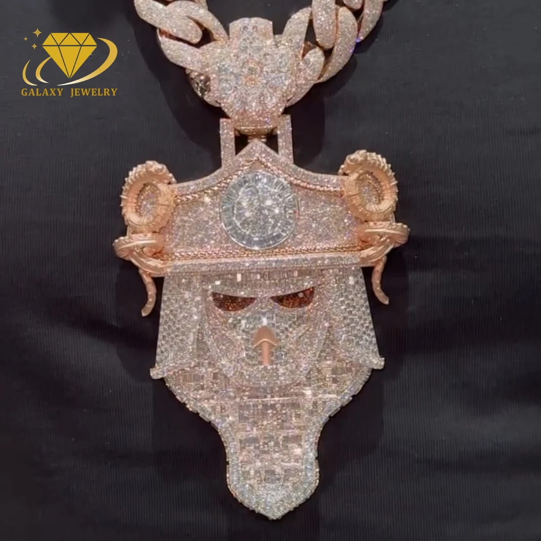 Hip Hop Jewelry Vvs Moissanite Pendant Iced Out Mayan Conqueror Baguette Cut 925 Silver Custom Monster Moissanite Pendant