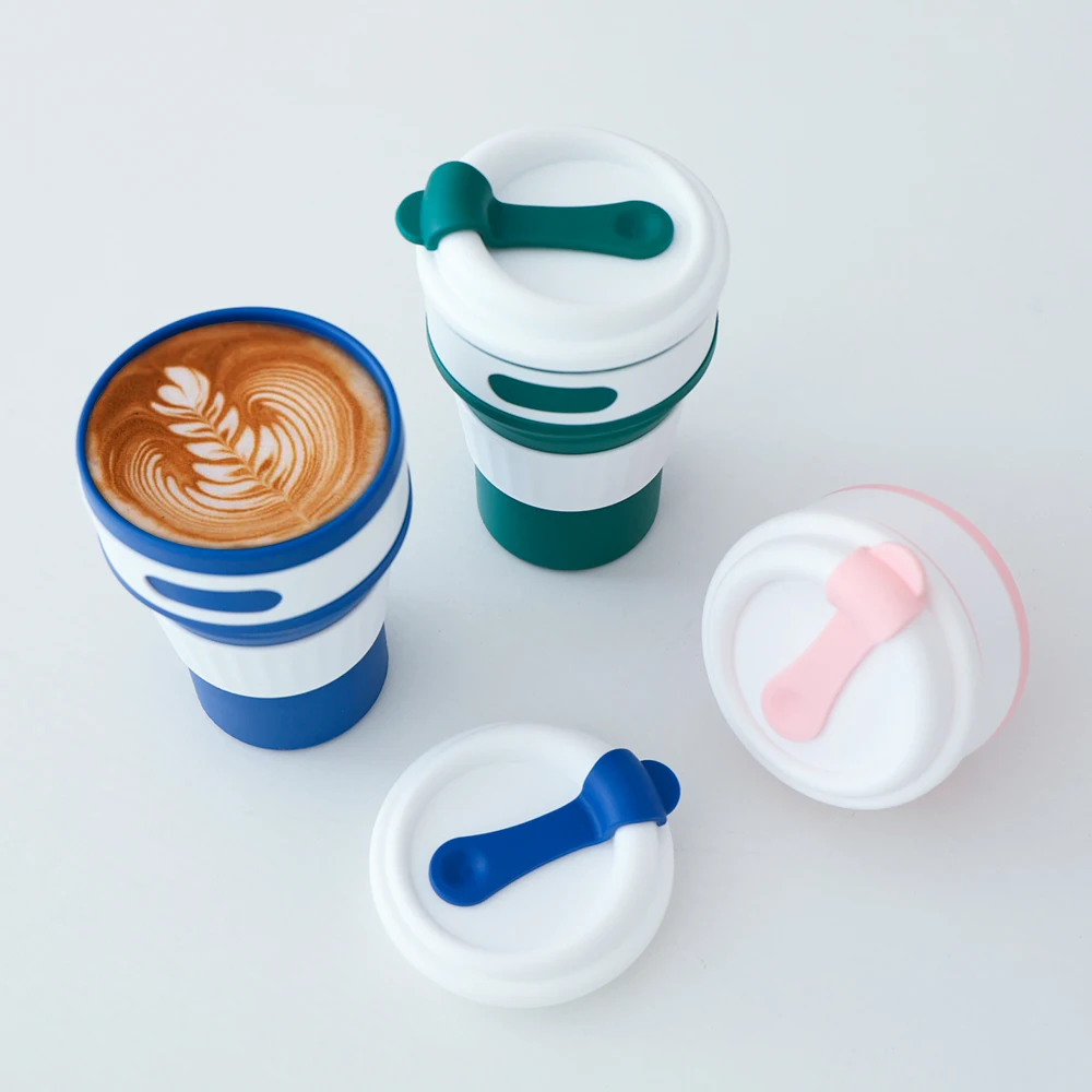 Силиконовая Складная чашка для кемпинга с крышками