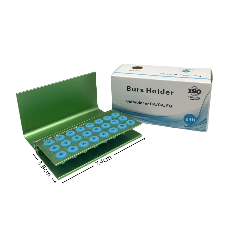 Dental Burs Holder Block Metal Autoclavable Box Dental Burs Storage Case 24 Holes Burs Holder with Sillicon Cover