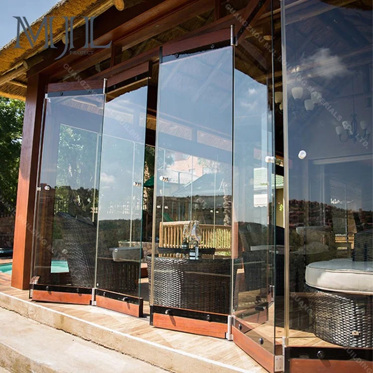 MJL folding frameless glass door tempered glass lowe glazed sliding folding door