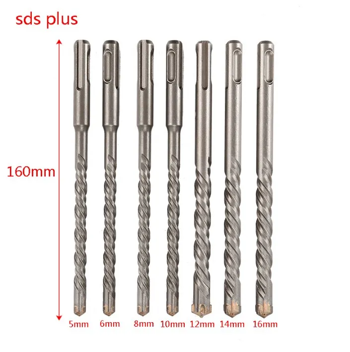 160mm 5-16mm Diameter 7 pcs Cross Bit SDS-plus Rotary Hammer Bit Suitable for perforated stone and brick walls. concrete drill