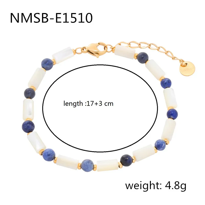 Blue Bamboo Natural Stones Beaded Titanium Steel Bracelet Women Paired Luxury Stainless Steel Jewelry Adjustable Bracelets
