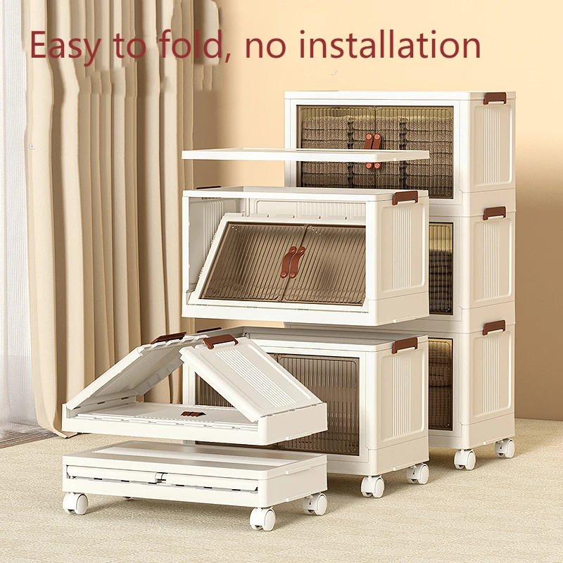 Wholesale Double Open Door Stackable Household Transparent Large Capacity Clothes Storage Box Folding Plastic Box With Wheel