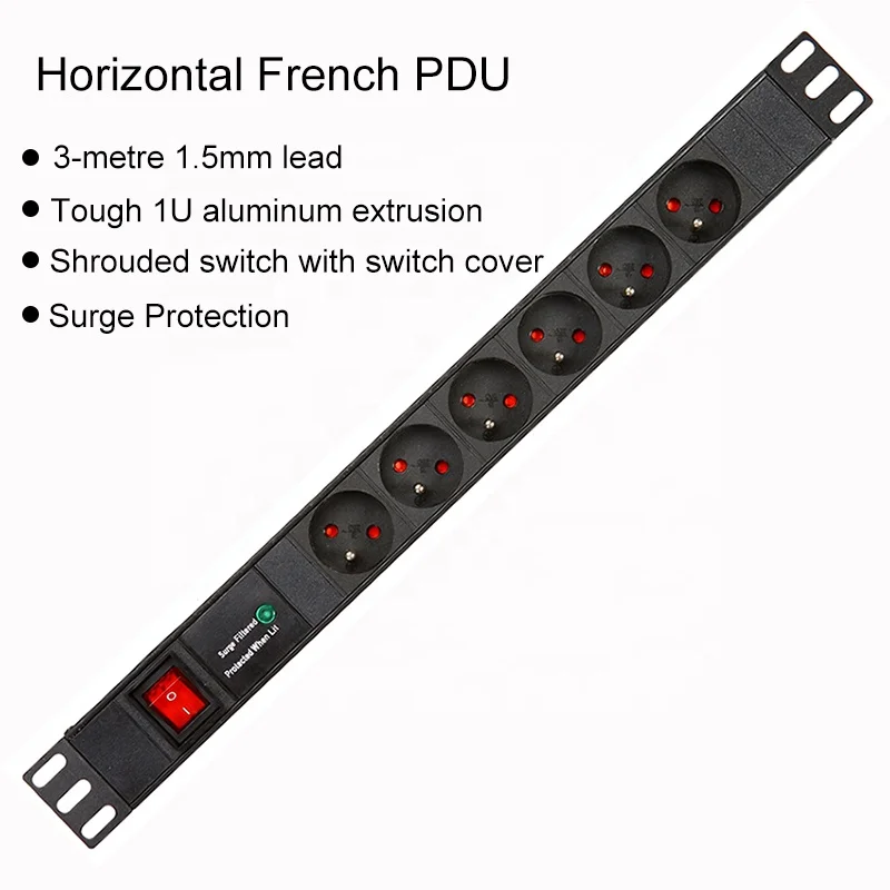 
French 19 inch 1U 6 way surge protector PDU 