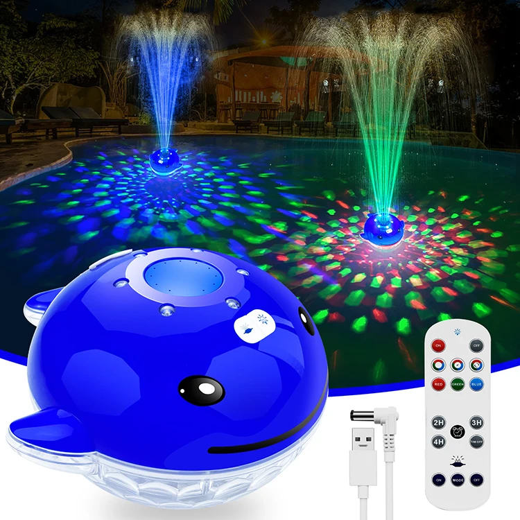 Hot Sale Garden Water pump pond garden with remote control rechargeable whale floating pool fountain light
