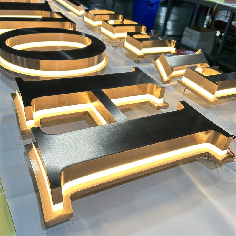 Stainless Steel Brush Mirror Gold Customized Led Round Sign Backlit Electronic Signs Outdoor Luminous Signs