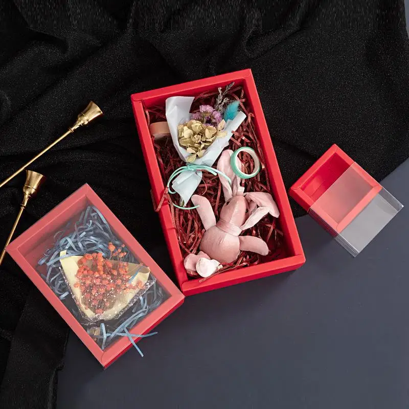 folding window drawer packaging kraft paper gift box for tea  Dessert Cake paper box  with full see through PVC lid