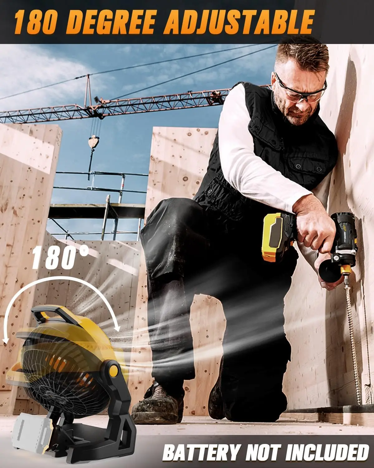 Battery Operated Fan for Dewalt Battery with AC Adapter, Up to 650 CFM Portable Fan, Variable Speed Low Noise