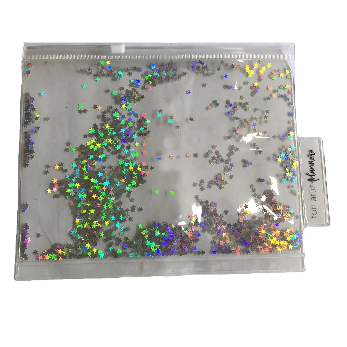 Holographic Clear plastic Colorful Glitter Confetti Powder Laser PVC Cosmetic Bag Messenger File Envelope Pouch