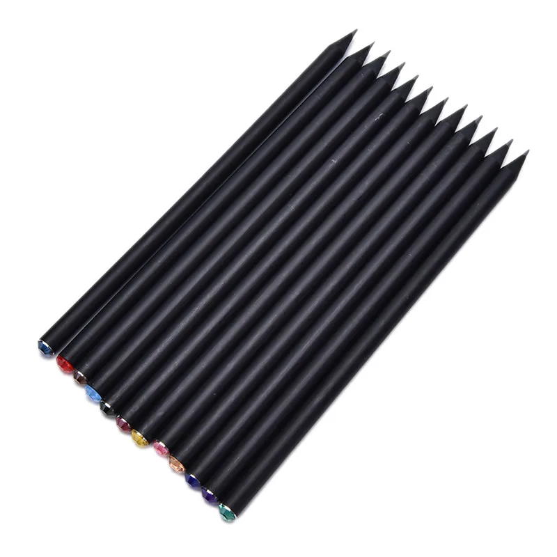 
2 Pcs Black Rod HB Pencil With Colorful Diamond Kawaii School Painting Drawing Writing Children Pencil 
