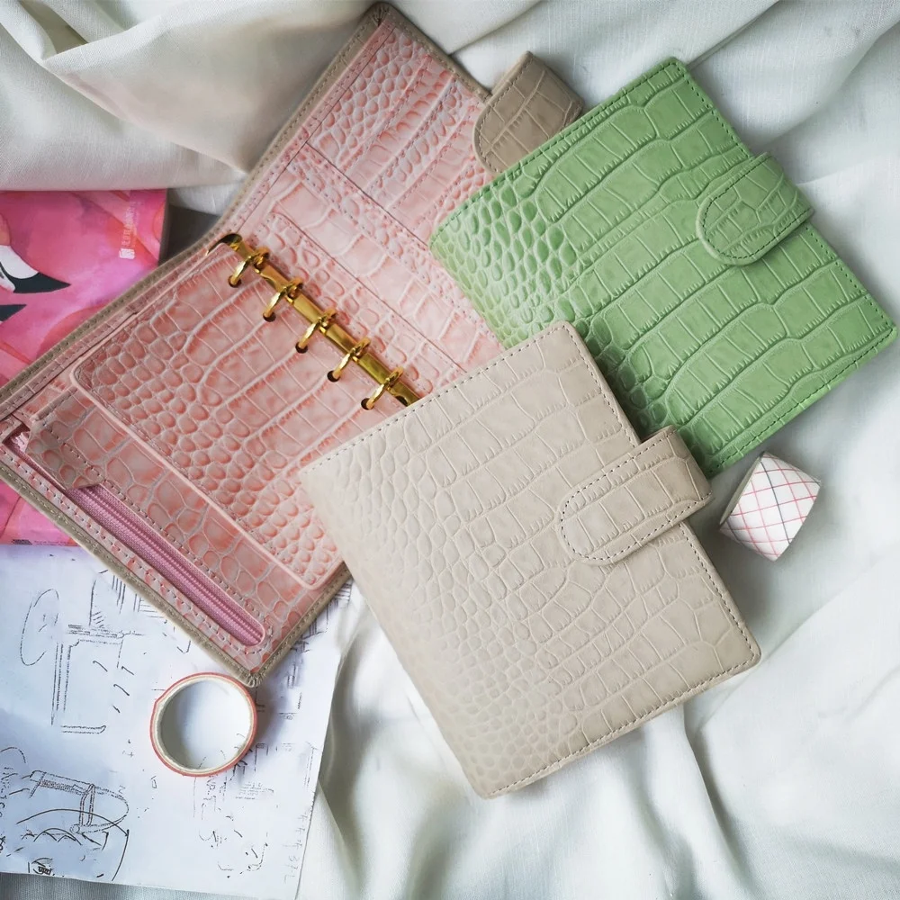 Custom A7 Small Luxury Unsex Loose Leaf Crocodile Leather Planner Binder Organizer Notebook with 6 Rings Binders