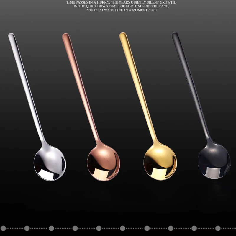 New Arrivals Korean Style Stainless Steel Gold Plated Spoons Bulk Round Metal Soup Spoon for Ramen