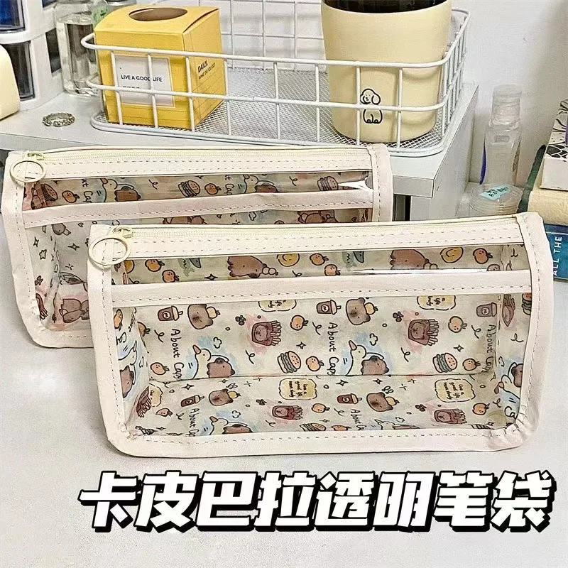Wholesale Stationery Semi-transparent Zipper Pen Bag Large Capacity Pencil Box Pop Pencil Case for Kids Students