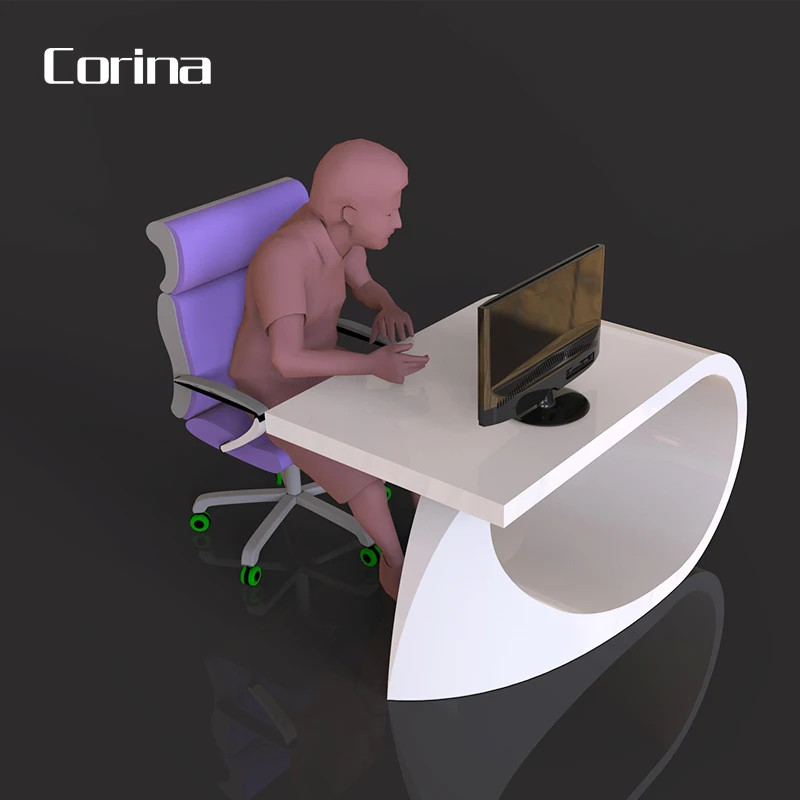 2020 New coming design curved solid surface Artificial stone white modern home office desk